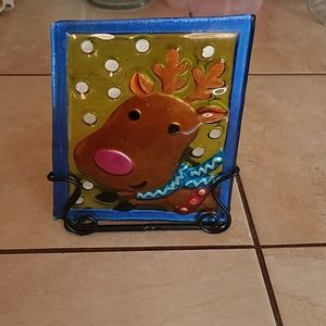 Reindeer Stained Glass Wrought Iron Candle holder